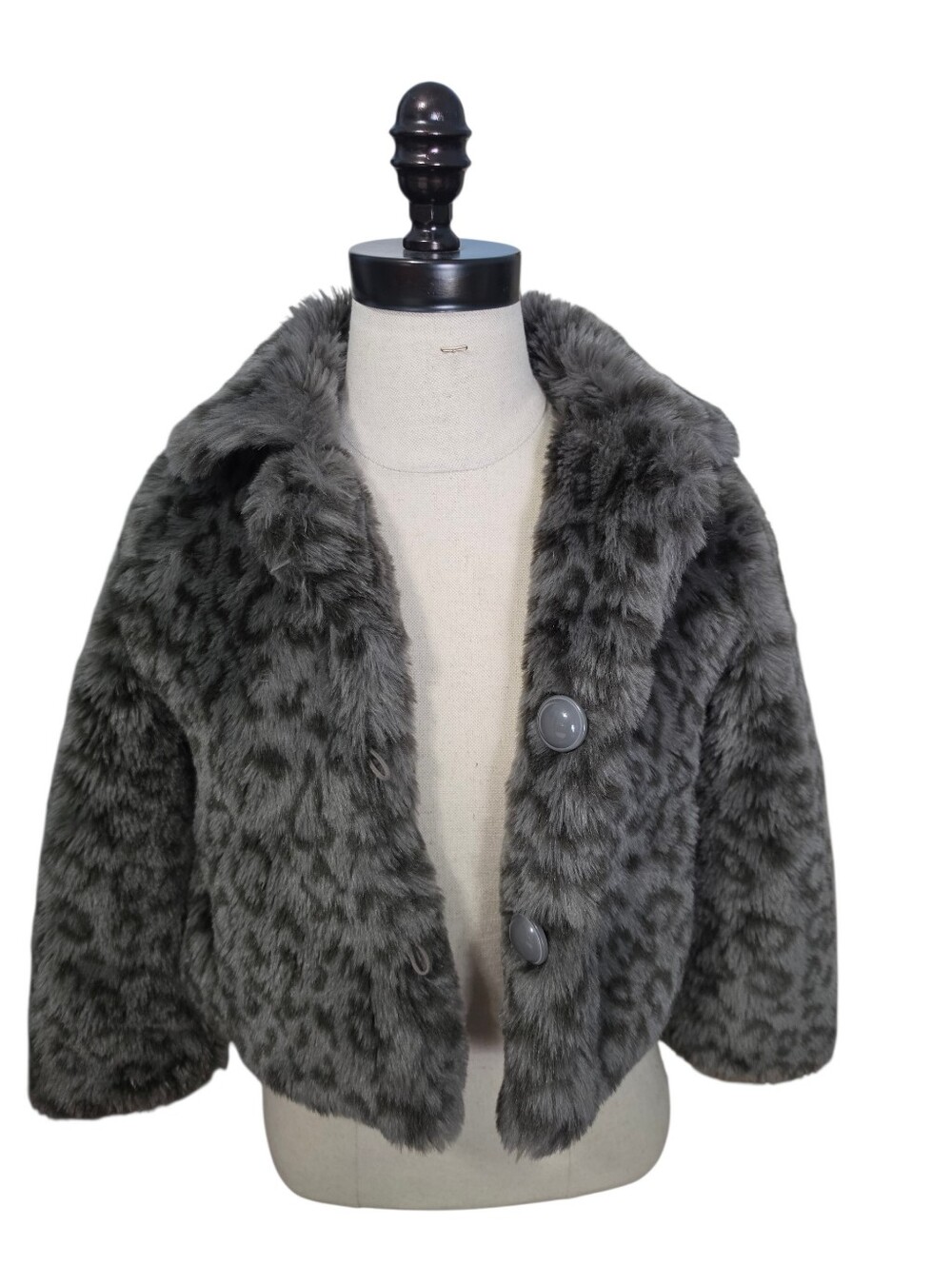 Gap Kids Grey Leopard Print Faux Fur Smoke Pearl Jacket Coat Sz S (6-7)